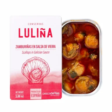 Zamburiñas en Salsa Vieira - Sal Galega | Mercado Grao Zamburiñas en salsa de vieira de Conservas Luliña en Sal Galega, Mercado del Grao de Valencia.