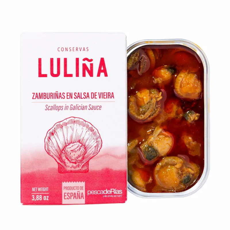 Zamburiñas en Salsa Vieira - Sal Galega | Mercado Grao Zamburiñas en salsa de vieira de Conservas Luliña en Sal Galega, Mercado del Grao de Valencia.