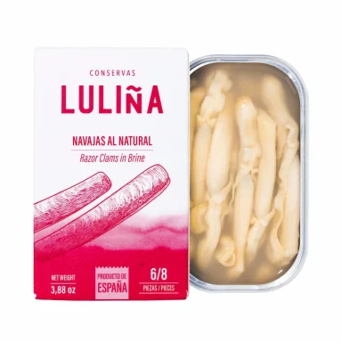Navajas al Natural - Sal Galega | Mercado del Grao Navajas al natural de Conservas Luliña en Sal Galega, Mercado del Grao de Valencia.