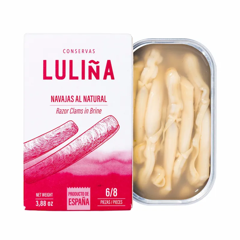 Navajas al Natural - Sal Galega | Mercado del Grao Navajas al natural de Conservas Luliña en Sal Galega, Mercado del Grao de Valencia.