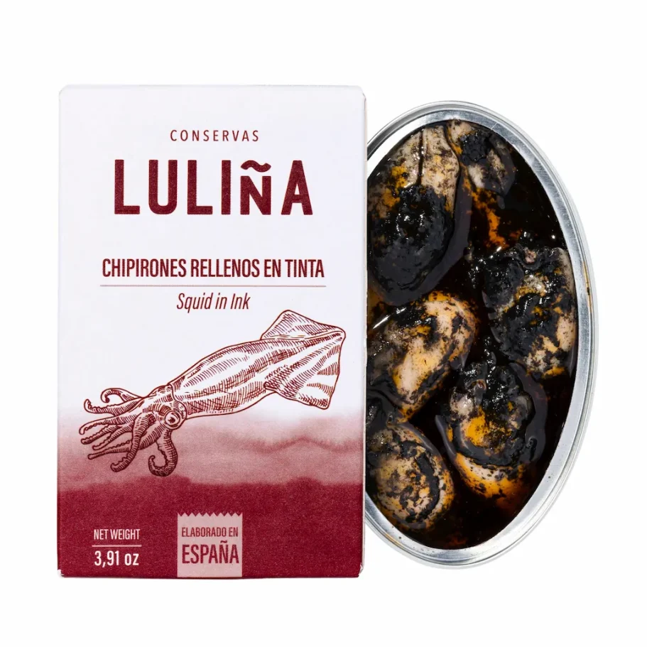 Chipirones en Tinta - Sal Galega | Mercado del Grao Chipirones en su tinta de Conservas Luliña en Sal Galega, Mercado del Grao de Valencia.